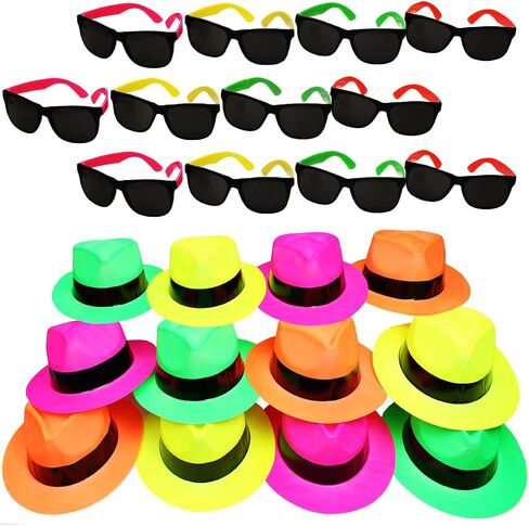 Neon Bright Party Set - 12 Neon Party Hats with 12 Shutter Glasses in Saudi Arabia
