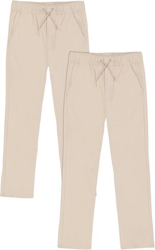 Boys' School Uniform Pull on Stretch Twill Pants, Drawstring Waist, Multipack in Saudi Arabia