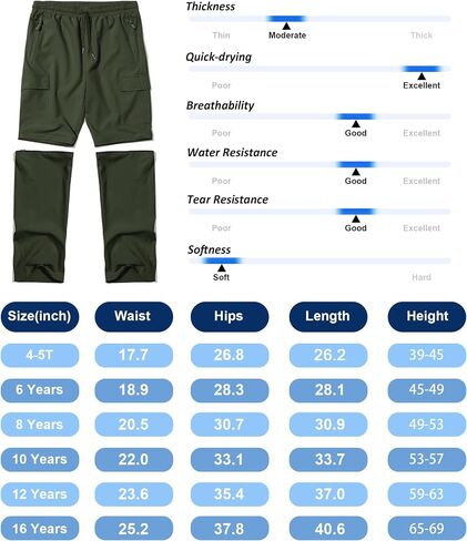 Boys Hiking Cargo Pants Kids Convertible Lightweight Quick Dry Girls Outdoor Waterproof Zip Off School Trousers in Saudi Arabia