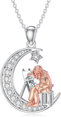 PROESS Guitar/Violin/Flute/Cello/Painting/Piano/Ballet Necklace 925 Sterling Silver Moon Pendant Necklace Artist Music Dance Jewelry for Women in Saudi Arabia