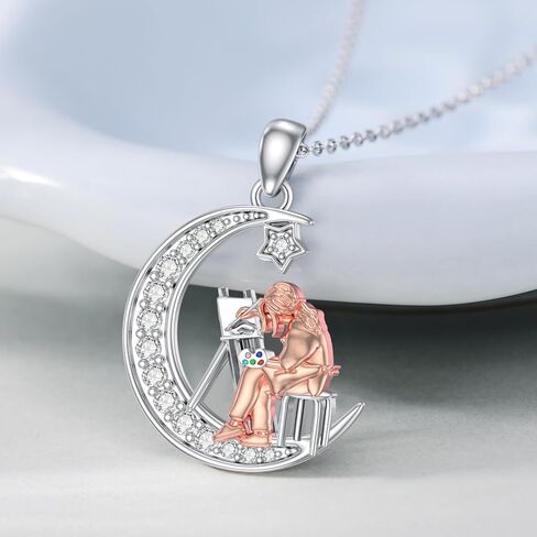 PROESS Guitar/Violin/Flute/Cello/Painting/Piano/Ballet Necklace 925 Sterling Silver Moon Pendant Necklace Artist Music Dance Jewelry for Women in Saudi Arabia
