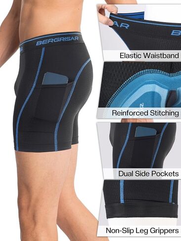 BERGRISAR 3D Padded Bike Shorts for Men Cycling Underwear with Pockets Biking Bicycle Undershorts in Saudi Arabia