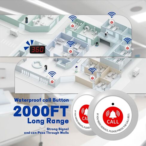 زر اتصال لمقدمي الرعاية يزيد عن 2000 قدم، جرس اتصال مع 10 أجهزة إنذار مقاومة للماء وجهاز استقبال واحد، نظام استدعاء الممرضات لكبار السن والمرضى، نظام اتصال لاسلكي للمطعم|العيادة|منزل التمريض in Kuwait