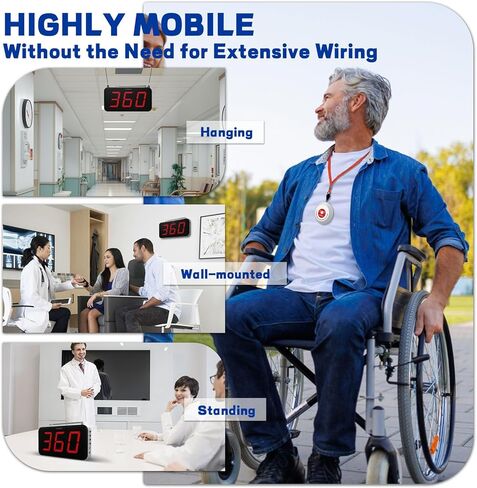 زر اتصال لمقدمي الرعاية يزيد عن 2000 قدم، جرس اتصال مع 10 أجهزة إنذار مقاومة للماء وجهاز استقبال واحد، نظام استدعاء الممرضات لكبار السن والمرضى، نظام اتصال لاسلكي للمطعم|العيادة|منزل التمريض in Kuwait