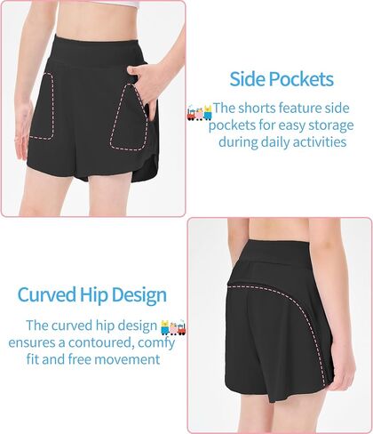 شورتات رياضية للبنات عالية الخصر مع جيوب خفيفة الوزن ناعمة سريعة الجفاف الرياضة in Kuwait