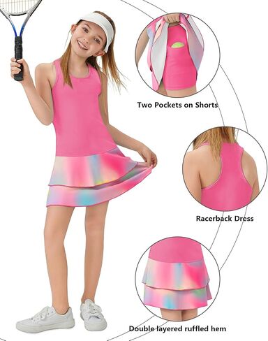 Soneven Girls Tennis Dresses Sleeveless Golf Dress with Shorts Pickle Ball Athletic Dress Tennis Outfits in Saudi Arabia