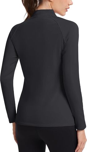 MAGCOMSEN Women's Mock Turtneck Thermal Shirts Long Sleeve Fleece Lined Zipper Pockets Athletic Base Layers in Kuwait