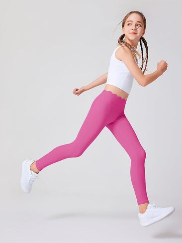 Girls 3 Pack Yoga Pants Scallop Waist Workout Running Athletic Leggings for Kids in 6-13 Years in Kuwait