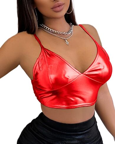 Women's Metallic Crop Top Rave Bra - Shiny Partywear, Sexy Rave Clubwear Sports Bra for Dance Festivals Costumes in Saudi Arabia