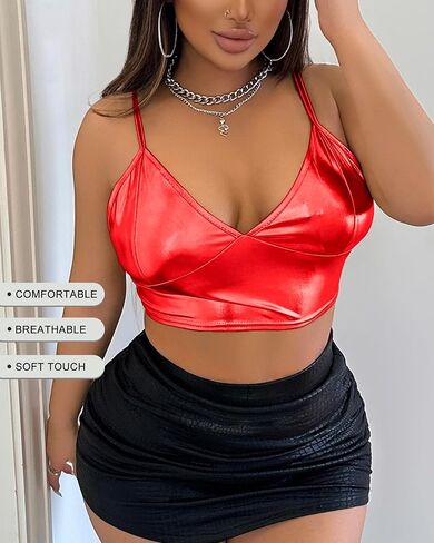 Women's Metallic Crop Top Rave Bra - Shiny Partywear, Sexy Rave Clubwear Sports Bra for Dance Festivals Costumes in Saudi Arabia