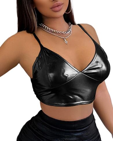 Women's Metallic Crop Top Rave Bra - Shiny Partywear, Sexy Rave Clubwear Sports Bra for Dance Festivals Costumes in Saudi Arabia