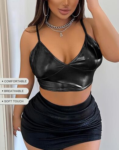 Women's Metallic Crop Top Rave Bra - Shiny Partywear, Sexy Rave Clubwear Sports Bra for Dance Festivals Costumes in Saudi Arabia