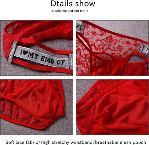 Men's Sexy Lace Underwear Low Rise Bugle Pouch Bikini Briefs Sissy Lingerie in Kuwait
