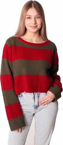 Madore Red and Green Striped Sweater Cropped Women - Plus Nightmare Knit Crop Top Halloween Costume Cosplay in Saudi Arabia
