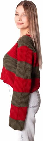 Madore Red and Green Striped Sweater Cropped Women - Plus Nightmare Knit Crop Top Halloween Costume Cosplay in Saudi Arabia