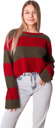 Madore Red and Green Striped Sweater Cropped Women - Plus Nightmare Knit Crop Top Halloween Costume Cosplay in Saudi Arabia