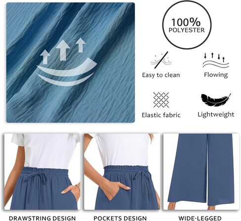 Bestbee Women's Palazzo Pants Dressy Casual Wide Leg Slacks Elastic Waist with Pockets in Saudi Arabia