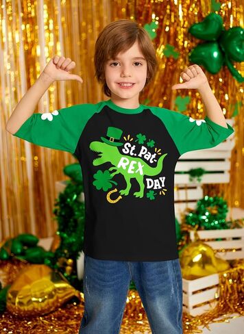 BesserBay Unisex Kids' St. Patrick's Day Lucky Shamrock Raglan Sleeve T-Shirt Irish Clover Tee 1-10 Years in Kuwait