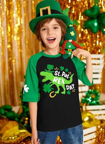 BesserBay Unisex Kids' St. Patrick's Day Lucky Shamrock Raglan Sleeve T-Shirt Irish Clover Tee 1-10 Years in Kuwait