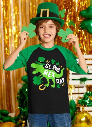 BesserBay Unisex Kids' St. Patrick's Day Lucky Shamrock Raglan Sleeve T-Shirt Irish Clover Tee 1-10 Years in Kuwait