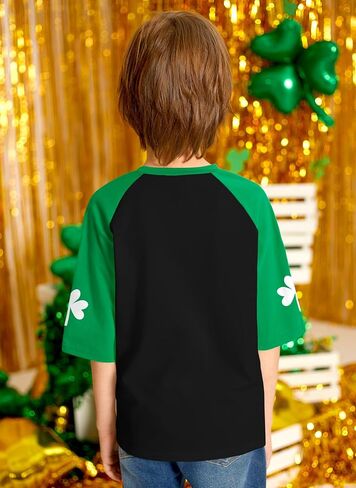 BesserBay Unisex Kids' St. Patrick's Day Lucky Shamrock Raglan Sleeve T-Shirt Irish Clover Tee 1-10 Years in Kuwait