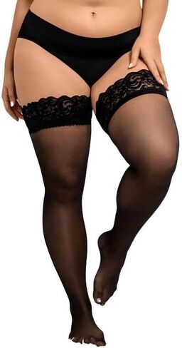 Plus Size Thigh High Stockings for Women, Black Silicone Lace Top Stay Up Sheer,Lingerie Thigh Highs Pantyhose in Saudi Arabia
