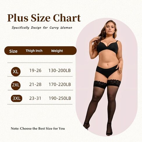 Plus Size Thigh High Stockings for Women, Black Silicone Lace Top Stay Up Sheer,Lingerie Thigh Highs Pantyhose in Saudi Arabia