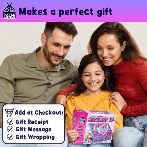PURPLE LADYBUG صمم صندوق المجوهرات الخاص بك طقم أدوات حرفية للأطفال مع ملصقات الطين والأحجار الكريمة - صناديق مجوهرات للفتيات من عمر 8 إلى 12 عامًا وفنون وحرف يدوية للأطفال من سن 6 إلى 8 فتيات in Saudi Arabia