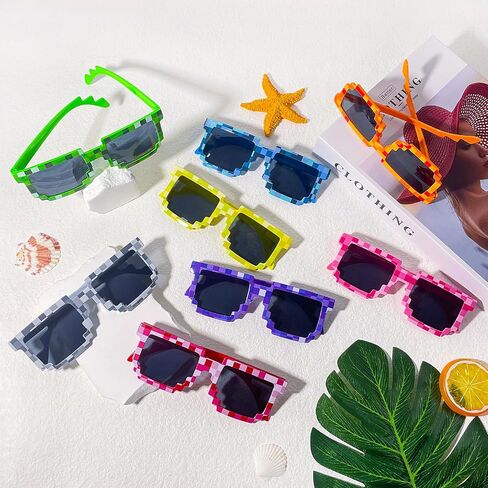 24/48 Pack Pixel Sunglasses Bulk, Gamer Robot Pixelated Mosaic Sunglasses Pixel Glasses Birthday Party Favors Supplies in Saudi Arabia