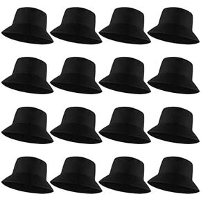 16 Pcs Black Bucket Hats Bulk - Fisherman Sun Hats for Men and Women, Unisex Solid Color Bucket Caps, One Size Fits All, Outdoor Fishing Hats for Sports, Travel, Leisure Activities, Black