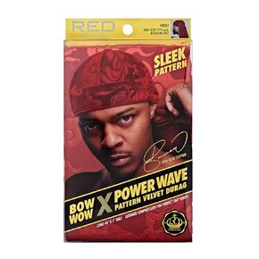 Red by Kiss Bow Wow X Power Wave Premium Pattern Velvet Durag, Soft & Stretchy, Ultimate Compression, Secure Fit & Breathable (Dragon Black)