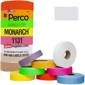 ملصقات تسعير باللون البرتقالي الفلوريسنت من Perco لمسدس السعر Monarch 1131 - غلاف واحد، 8 بكرات، 20,000 ملصق تحديد الأسعار - مع بكرة حبر متضمنة in Kuwait