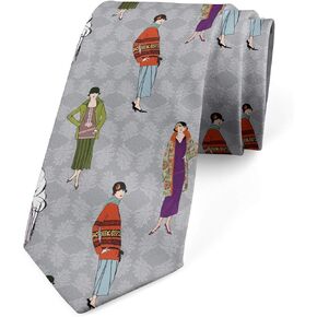 Ambesonne Men's Tie, Flapper Girls 20s Fashion, 3.7", Multicolor