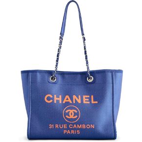 WHAT GOES AROUND COMES AROUND Women's Pre-Loved Chanel Blue Canvas Deauville Medium Tote