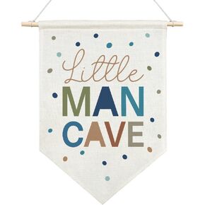 AGMDESIGN Little Man Cave Canvas Hanging Pennant Flag Banner, Teen Kids Boys Room Decor, Toddler Room Flag, Kids Rooms Playroom Boy Nursery Canvas Decor, Rooms Gifts for Men, Nursery Wall Art