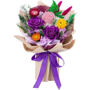 Forever Flowers Gifts for Her, Preserved Flowers Bouquet Birthday Gifts for Women, Purple Roses for Grandma Wife Anniversary Valentine's Day Mother's Day (Purple Paper)