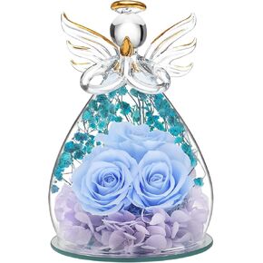 Beferr Gifts for Women Mom Birthday Gifts Fresh Flowers for Delivery Prime Preserved Forever Roses in Glass Angel Figurine Mother Day Christmas Anniversary Purple Rose Gifts for Grandma Wife Sister