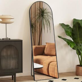 OLIXIS Arched Full Length Mirror 64"x21"with Stand Versatile Full Body Mirror,Floor Standing Hanging or Leaning Design Modern Slim Aluminum Frame Elegant Home Decor for Bedroom Cloakroom,Black