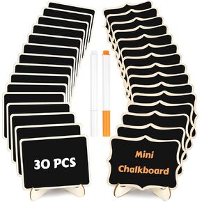 30 Pack Mini Wooden Chalkboard Signs with Easel Stand, Reusable, Zero Residue Food Labels for Buffet, Wedding, Place Cards, Party and Event Decor