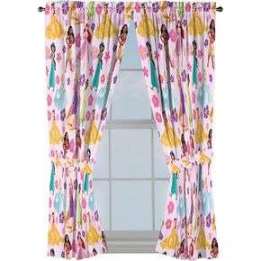 Jay Franco Window Curtains for Kids Bedroom 4-Piece Drape Set with 2 Tiebacks, Pink - Disney Princess, 42" W x 63" L (Pack of 2)