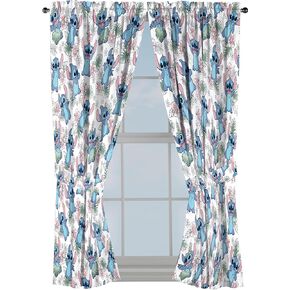 Jay Franco Window Curtains for Kids Bedroom 4-Piece Drape Set with 2 Tiebacks, Multi - Lilo & Stitch, 42" W x 63" L (Pack of 2)