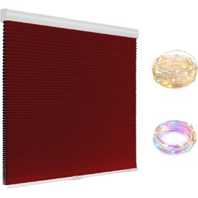 Blackout Cellular Shades Cordless Pull Down Cellular Blinds with LED Lights Thermal Insulated Honeycomb Room Darkening Blinds for Windows Easy to Install, 27" W×64" H, Wine Red