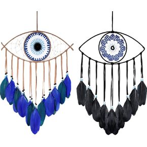 Holmgren Evil Eye Dream Cathers - Mademade Blue Dreamcatcher لزخارف شقة الجدار ، سحر حظ سعيد للمكاتب المنزلية مساحات المعيشة (الأزرق)