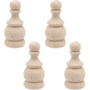 4 Pcs Wood Finials Unfinished Wood Craft Finials Decorative Finials for Curtain Rod Wood Dowel Rod Finials for Cabinet Decor, 1.4x3.0 Inch