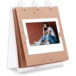 Mini Photo Album Scrapbook for Fujifilm Instax 12 11 EVO 40 9 8 7+ 99 Evo Instant Camera Film, Acrylic Desktop Frame Display & 30 Kraft Paper Book for 2 x 3 inch Polaroid Pictures (Clear)