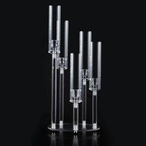 VINCIGANT 5 Arm Acrylic Clear Candelabra Centerpiece for Wedding, Acrylic Candle Stick Holders Candelabra Centerpieces for Tables,Party,Brithday,Baby Shower candelabros para centros de mesa（22Inches）