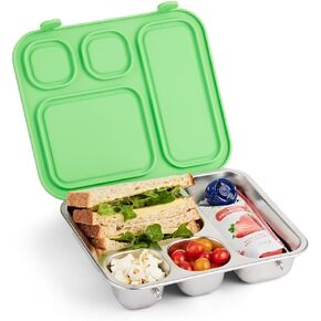 Elk and Friends Kids Stainless Steel Bento Box with Silicone Lid | Leak-proof | Toddler Lunch Container | 4 Compartments | Dishwasher Safe