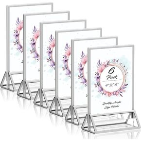 Acrylic Sign Holder 8.5X11 Gold Picture Frame Double Sided Acrylic Frame Plastic Sign Holder Display Stand for Wedding Table Numbers Menu Holder (6 Pack)