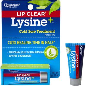 Quantum Health Lip Clear Lysine+ Cold Sore Treatment Soothe & Moisturize Mouth Sores - L-Lysine Menthol Calendula & Propolis Ointment - Transparent Fever Blister Healing Balm - 0.25 Oz