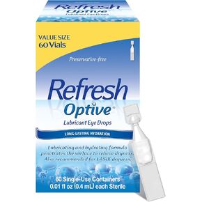 Refresh Optive Lubricant Eye Drops For Dry Eyes, Preservative-Free, 0.01 Fl Oz Single-Use Containers, 60 Count